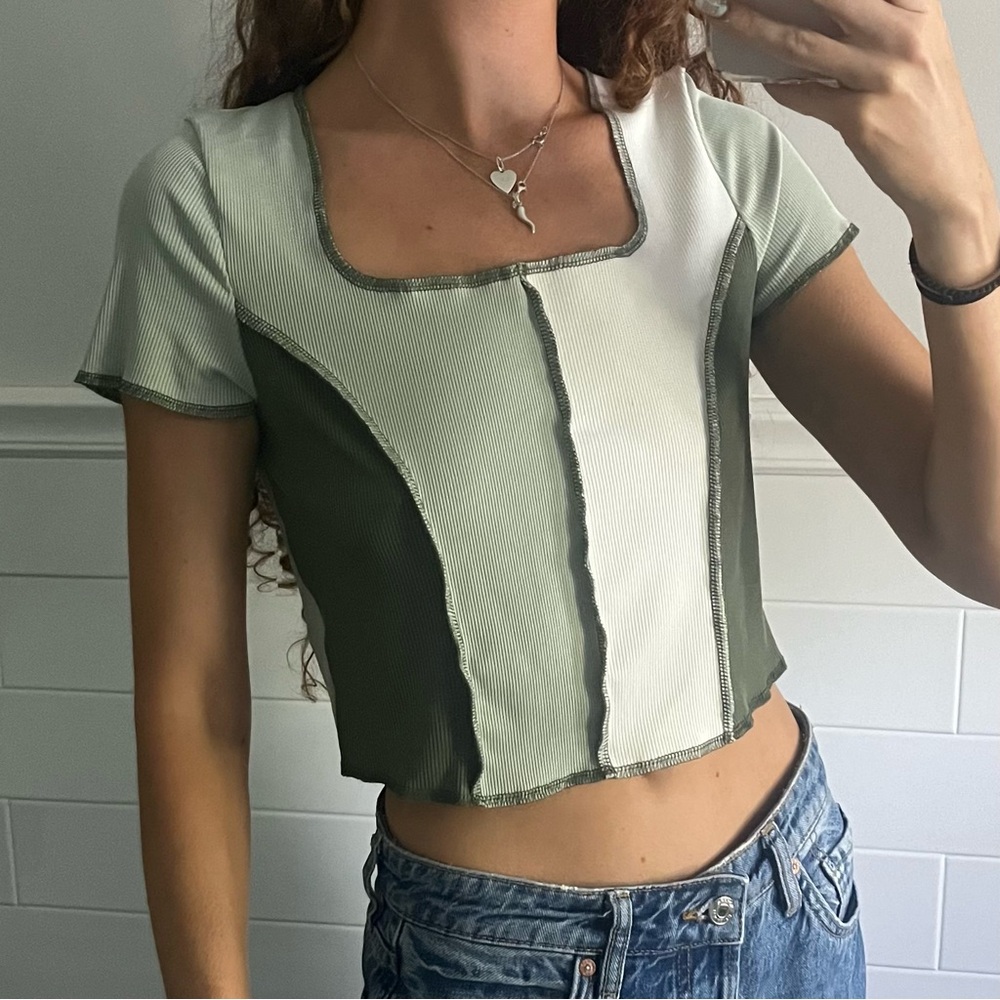 Light Green & Cream Crop Top